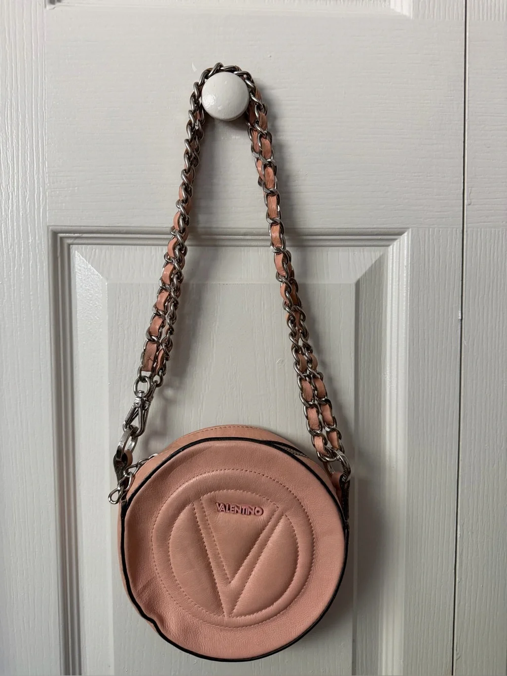 Valentino Blush Pink Round Leather Shoulder Bag with Chain Strap